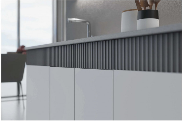 Кухня МДФ Оливия 2000 Белый снег софт / Графит софт/Антарес