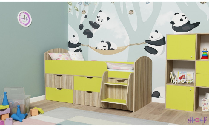 Кровать-чердак Малыш 7 (Белое дерево/Ирис)