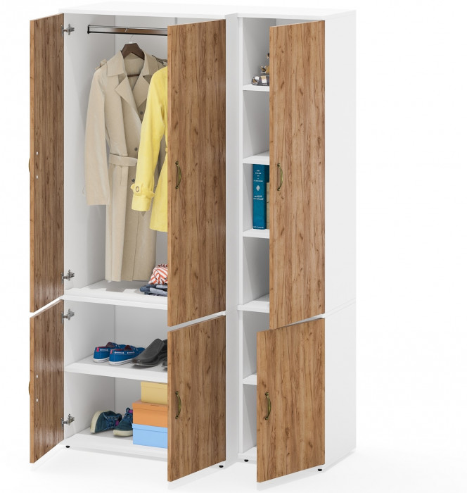 Лидер-8 Модуль Пенал МД 22Б + Шкаф МД 19Б, белый шагрень/крафт золото