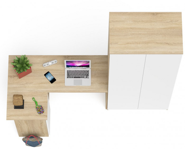 Мори компьютерный стол МС-16 левый + Шкаф МШ800.1, дуб сонома/белый