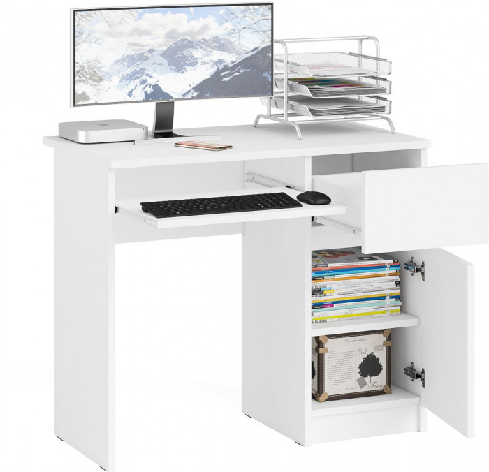 Мори Стол компьютерный МС-1 правый, цвет белый, ШхГхВ 90х50х76,6 см., выдвижной ящик справа, НЕ универсальная сборка