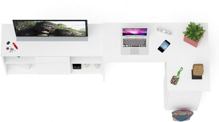 Мори Стол компьютерный МС-16 правый + Тумба МТВ1204.1, цвет белый, ШхГхВ 244,8х84,9х76,6 см., выдвижные ящики справа, НЕ универсальная сборка