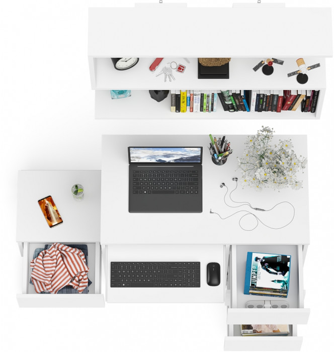 Мори Стол компьютерный МС-6 правый + Тумба ТМП400.1 + Полка 900, цвет белый, ШхГхВ 130,4х50х209,6 см., НЕ универсальная сборка