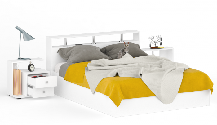 Камелия Кровать 1600 + две тумбы, белый