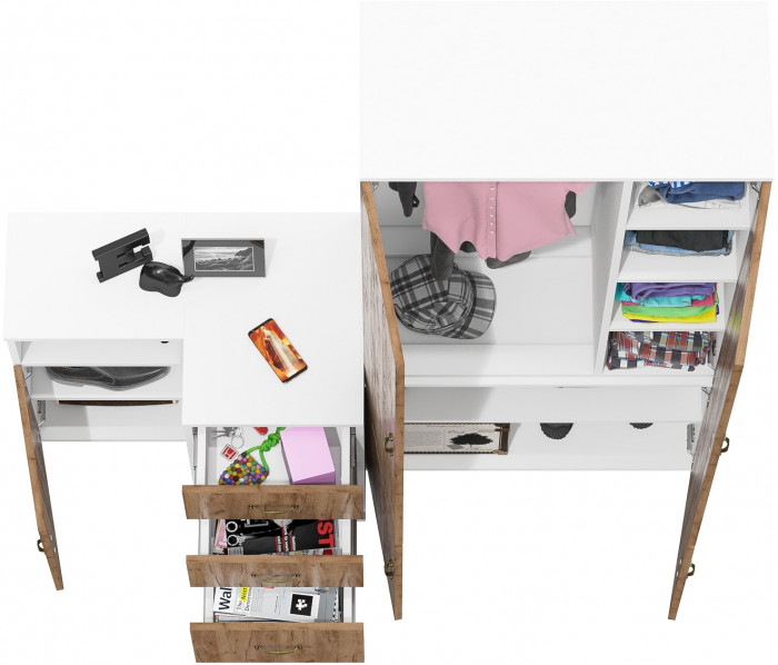 Лидер-8 Шкаф МД 20Б + Тумба МД 3.16 + Тумба МД 3.19, белый шагрень/крафт золото