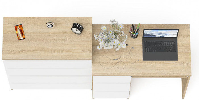 Мори компьютерный стол МС-6 левый + Комод МК800.4, дуб сонома/белый