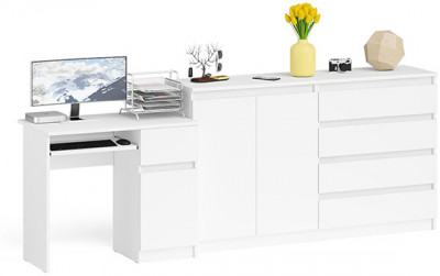 Мори компьютерный стол МС-1 правый + Комод МК1600.1, белый