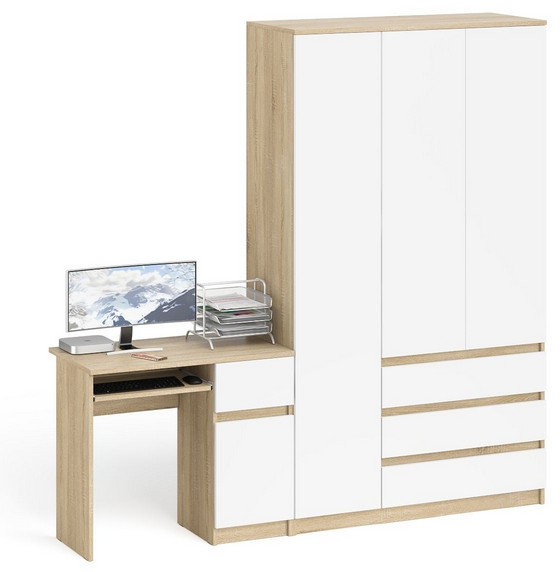 Мори компьютерный стол МС-1 правый + Шкаф МШ1200.1, дуб сонома/белый