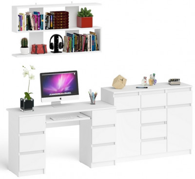 Мори компьютерный стол МС-2 + Комод МК1200.4 + Полка 1200, белый