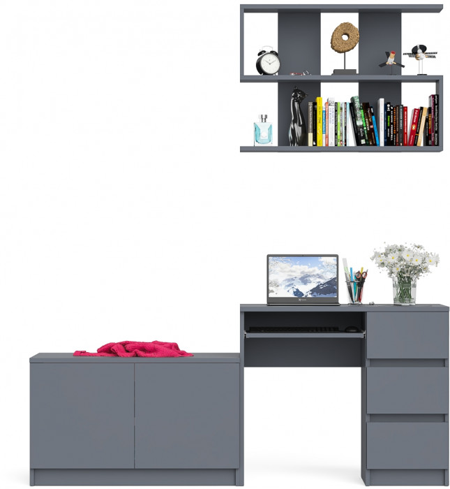 Мори компьютерный стол МС-6 правый + Тумба МА900.1 + Полка 900, графит