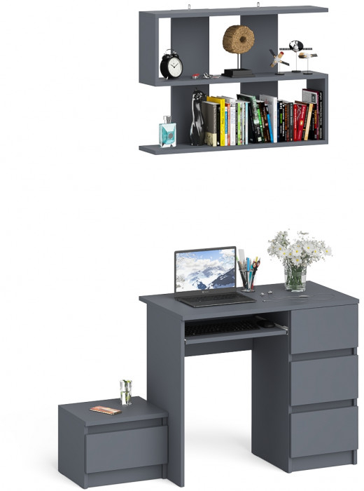 Мори Стол компьютерный МС-6 правый + Тумба ТМП400.1 + Полка 900, цвет графит, ШхГхВ 130,4х50х209,6 см., НЕ универсальная сборка