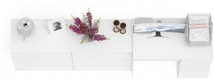 Мори компьютерный стол МС-1 правый + Комод МК1380.6, белый