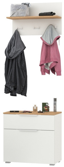 Октава 16.127 Тумба для обуви + 15.14.01 Вешалка, белый шагрень/дуб крафт золотой/фасады МДФ белый шагрень