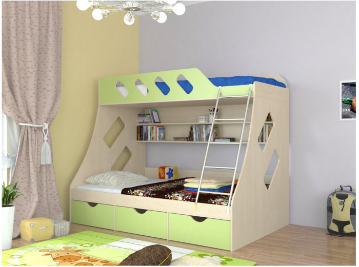 Дельта-20.01 Детская двухъярусная кровать с лестницей (Венге, Ясень шимо светлый)