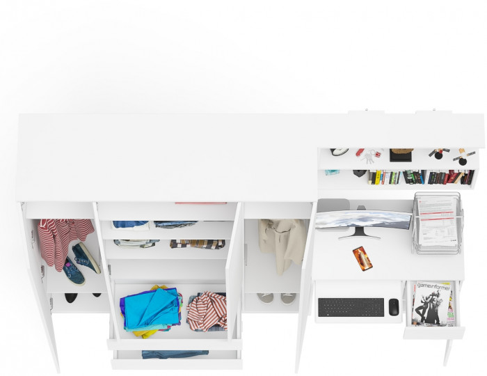 Мори компьютерный стол МС-1 правый + Шкаф МШ1600.1 + Полка 900, белый