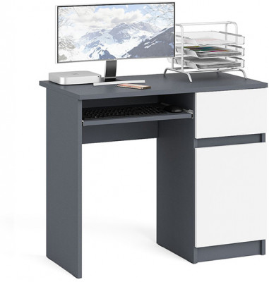 Мори Стол компьютерный МС-1 правый, цвет графит/белый, ШхГхВ 90х50х76,6 см., выдвижной ящик справа, НЕ универсальная сборка