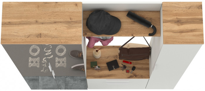 Октава Прихожая 15-123Н, белый шагрень/дуб крафт золотой/фасады МДФ белый шагрень