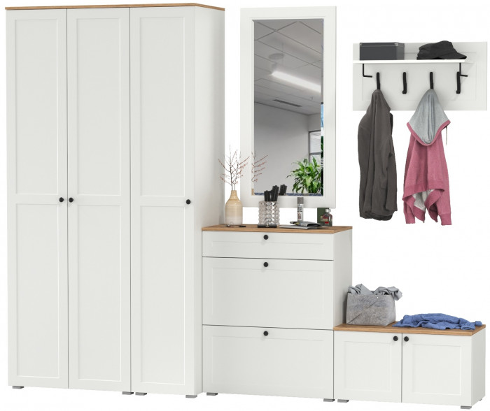 Остин Прихожая 49, белый шагрень/дуб крафт золотой