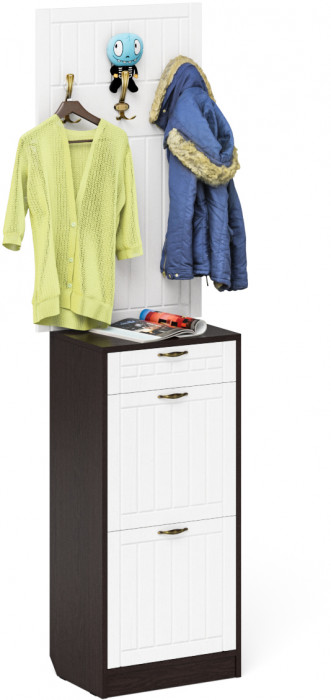 Прихожая П-6 Тумба для обуви 2 секции + Вешалка, венге/фасады МДФ белое дерево фрезеровка прованс