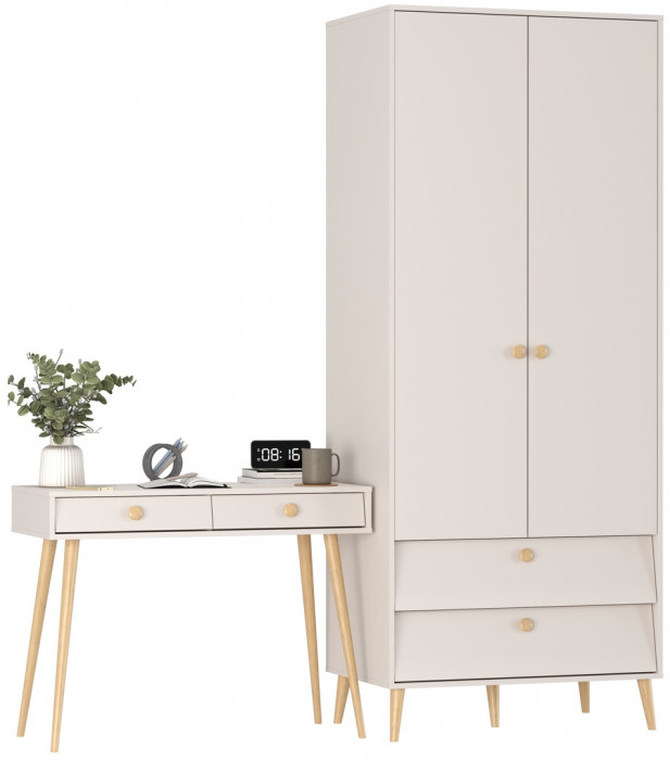 Афина Спальня Шкаф 2-х дверный + Стол, кашемир серый