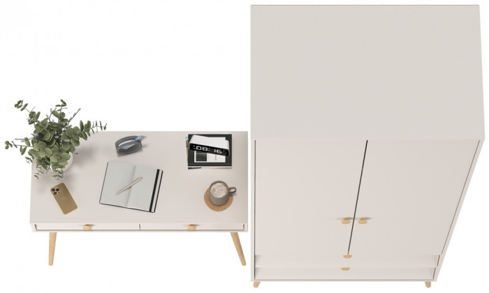 Афина Спальня Шкаф 2-х дверный + Стол, кашемир серый