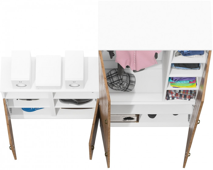 Лидер-8 Шкаф МД 20Б + Тумба МД 3.19 + Тумба МД 3.19, белый шагрень/крафт золото