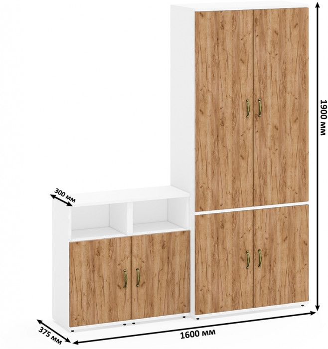 Лидер-8 Шкаф МД 20Б + Тумба МД 3.19 + Тумба МД 3.19, белый шагрень/крафт золото