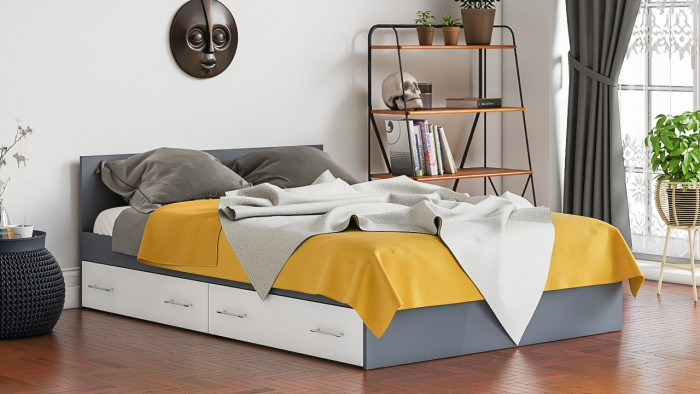 Мори Кровать с ящиками 1400, графит/белый