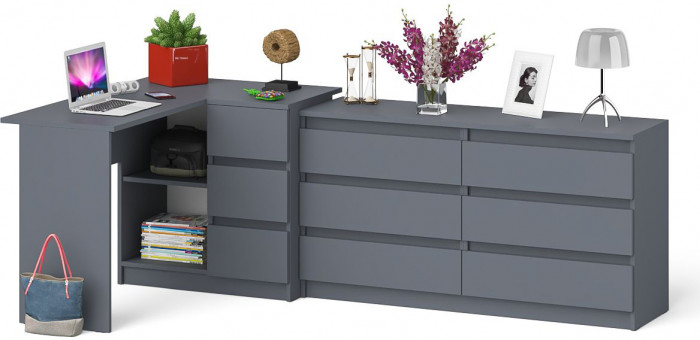 Мори компьютерный стол МС-16 правый + Комод МК1380.6, графит