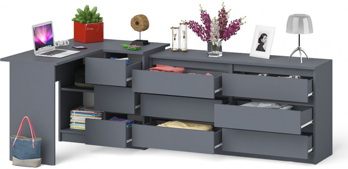 Мори компьютерный стол МС-16 правый + Комод МК1380.6, графит