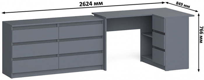 Мори компьютерный стол МС-16 правый + Комод МК1380.6, графит