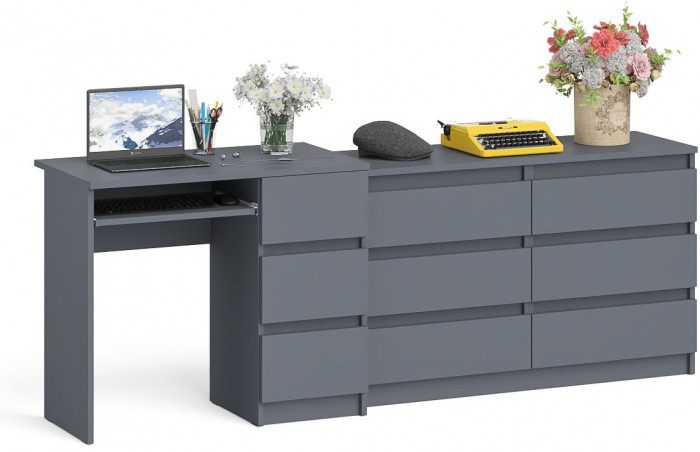 Мори компьютерный стол МС-6 правый + Комод МК1200.6, графит