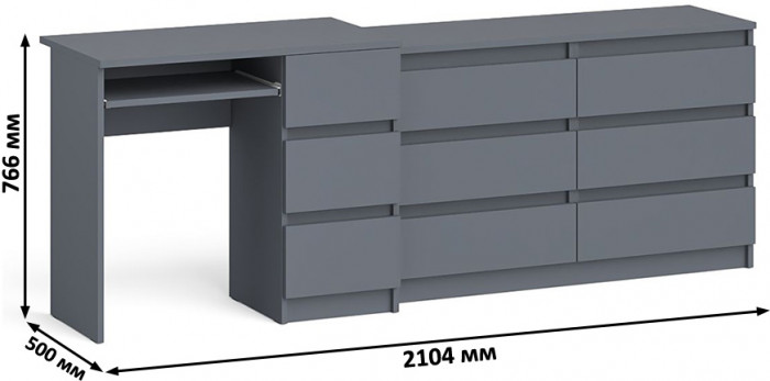 Мори компьютерный стол МС-6 правый + Комод МК1200.6, графит
