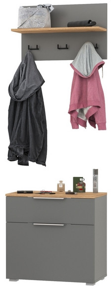 Октава 16.127 Тумба для обуви + 15.14.01 Вешалка, серый графит/дуб крафт золотой/фасады МДФ серый графит