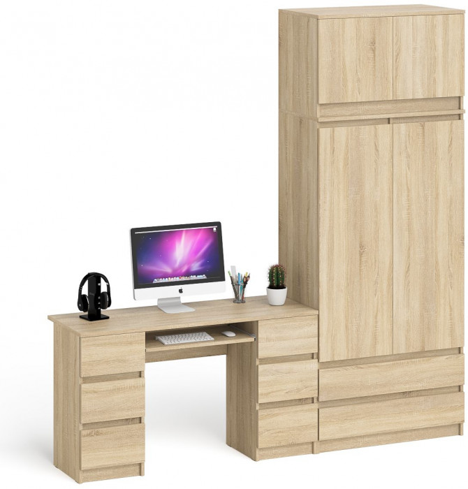 Мори Стол компьютерный МС-2 + Шкаф МШ900.1 + Антресоль МА900.1, цвет дуб сонома, ШхГхВ 225,8х50,4х234,2 см., универсальная сборка
