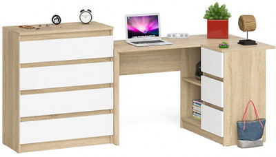 Мори компьютерный стол МС-16 правый + Комод МК800.4, дуб сонома/белый