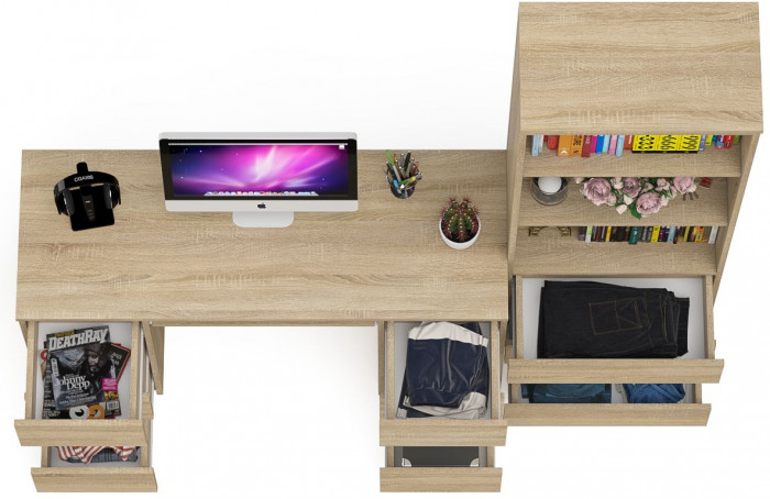 Мори Стол компьютерный МС-2 + Стеллаж МСТ600.3, цвет дуб сонома, ШхГхВ 195,8х50х179,6 см., универсальная сборка