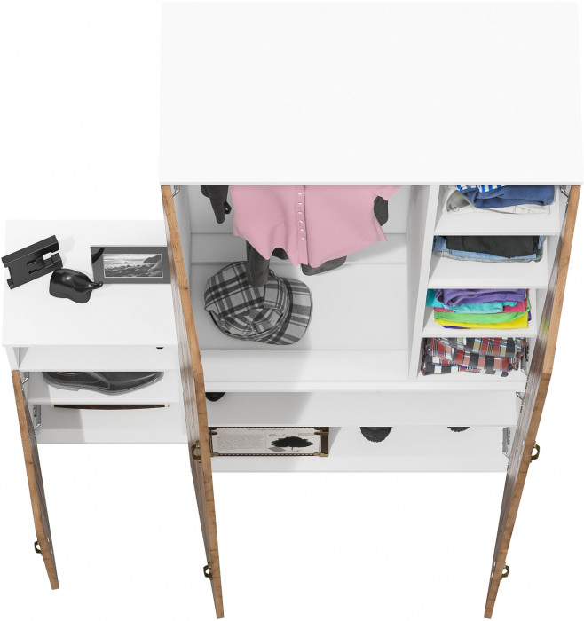 Лидер-8 Шкаф МД 20Б + Тумба МД 3.19, белый шагрень/крафт золото