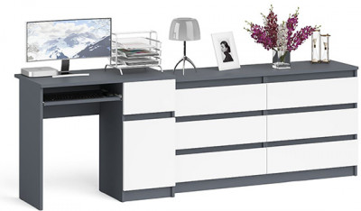 Мори компьютерный стол МС-1 правый + Комод МК1380.6, графит/белый