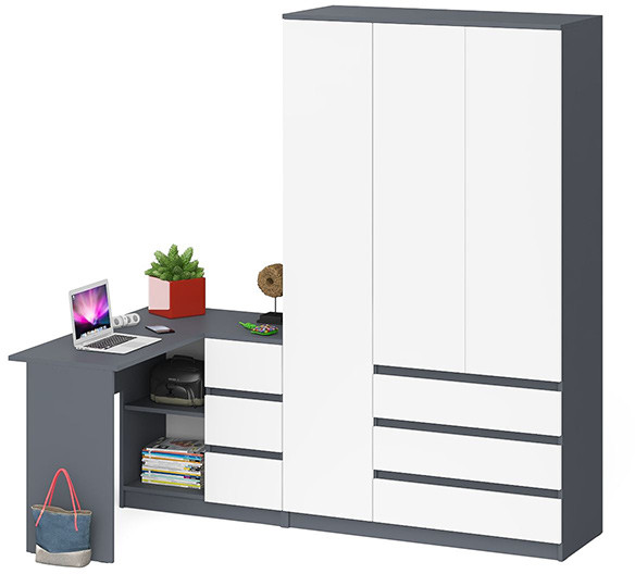 Мори компьютерный стол МС-16 правый + Шкаф МШ1200.1, графит/белый