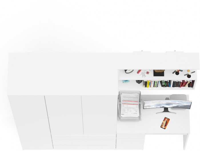 Мори компьютерный стол МС-1 левый + Шкаф МШ1200.1 + Полка 900, белый