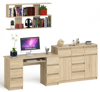Мори компьютерный стол МС-2 + Комод МК1200.4 + Полка 1200, дуб сонома