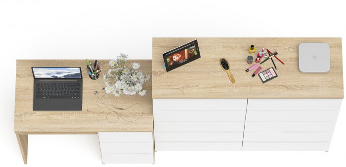 Мори Стол компьютерный МС-6 правый + Комод МК1200.10, цвет дуб сонома/белый, ШхГхВ 210,4х50х115 см., выдвижные ящики справа, НЕ универсальная сборка