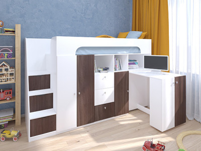 Кровать чердак Астра 11 Белый/Дуб Шамони