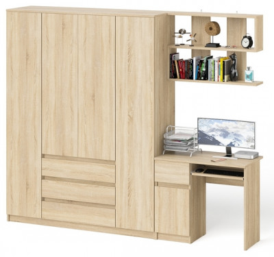 Мори компьютерный стол МС-1 левый + Шкаф МШ1600.1 + Полка 900, дуб сонома