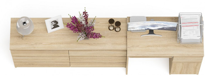 Мори компьютерный стол МС-1 правый + Комод МК1380.6, дуб сонома