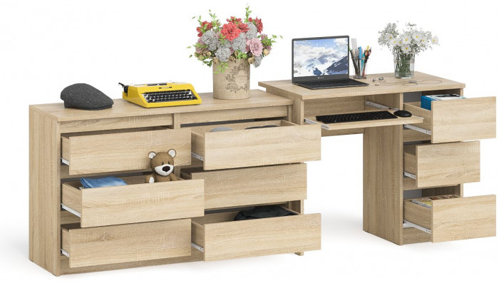 Мори компьютерный стол МС-6 правый + Комод МК1200.6, дуб сонома