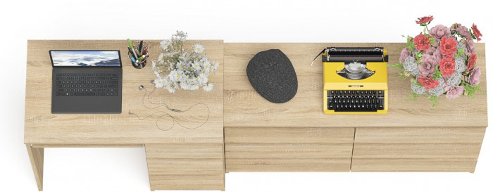 Мори компьютерный стол МС-6 правый + Комод МК1200.6, дуб сонома