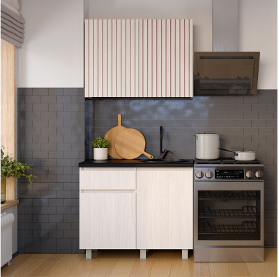 Готовая кухня Тренд 1.0 м, Ясень белый, Черный янтарь