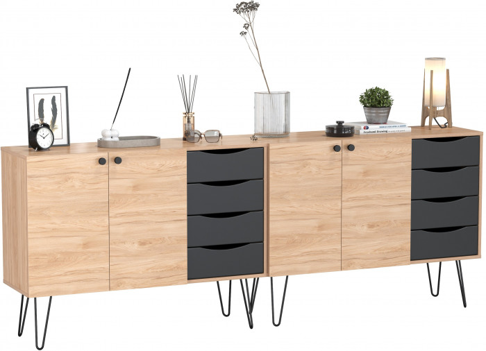 Брюс Комод-тумба 16.233 + Брюс Комод-тумба 16.233, цвет чёрный/дуб Сантьяго, ШхГхВ 226,8х38,3х85,6 см., универсальная сборка